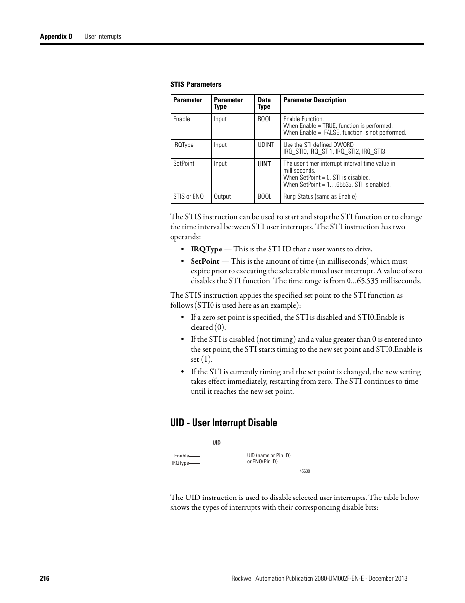 Uid - user interrupt disable | Rockwell Automation 2080-LC50 Micro830 and Micro850 Programmable Controllers User Manual User Manual | Page 232 / 270