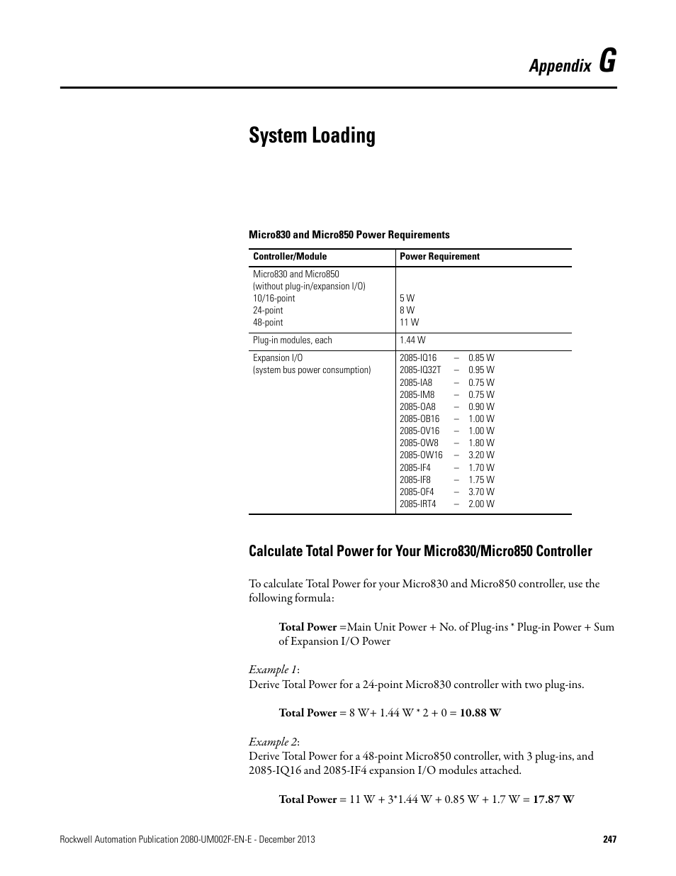 G - system loading, Appendix h, System loading | Appendix | Rockwell Automation 2080-LC50 Micro830 and Micro850 Programmable Controllers User Manual User Manual | Page 263 / 270