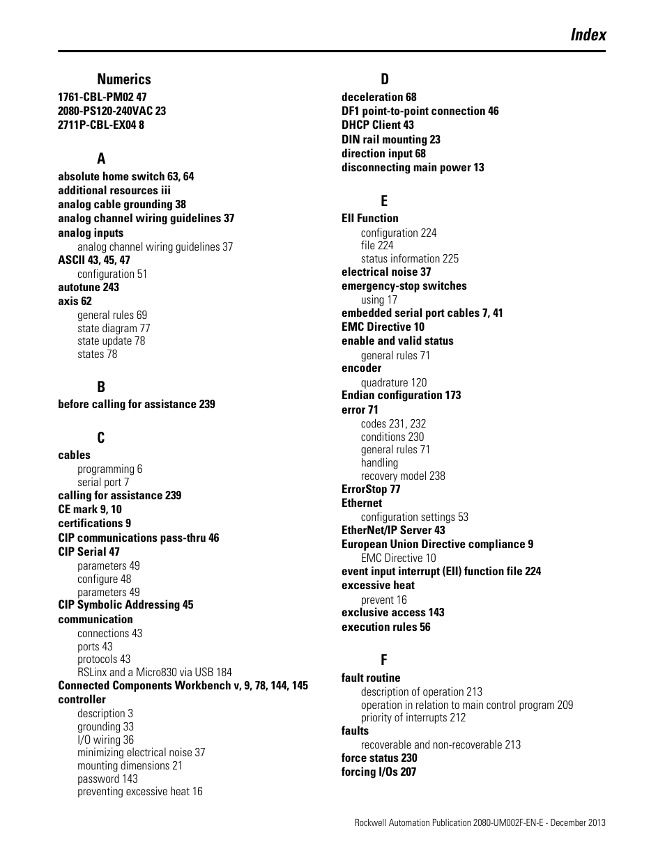 Index | Rockwell Automation 2080-LC50 Micro830 and Micro850 Programmable Controllers User Manual User Manual | Page 265 / 270