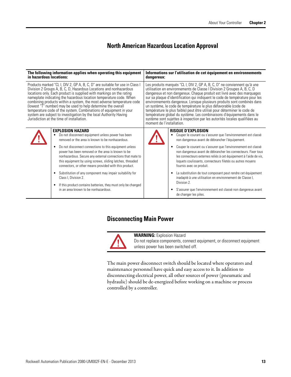 North american hazardous location approval, Disconnecting main power | Rockwell Automation 2080-LC50 Micro830 and Micro850 Programmable Controllers User Manual User Manual | Page 27 / 270