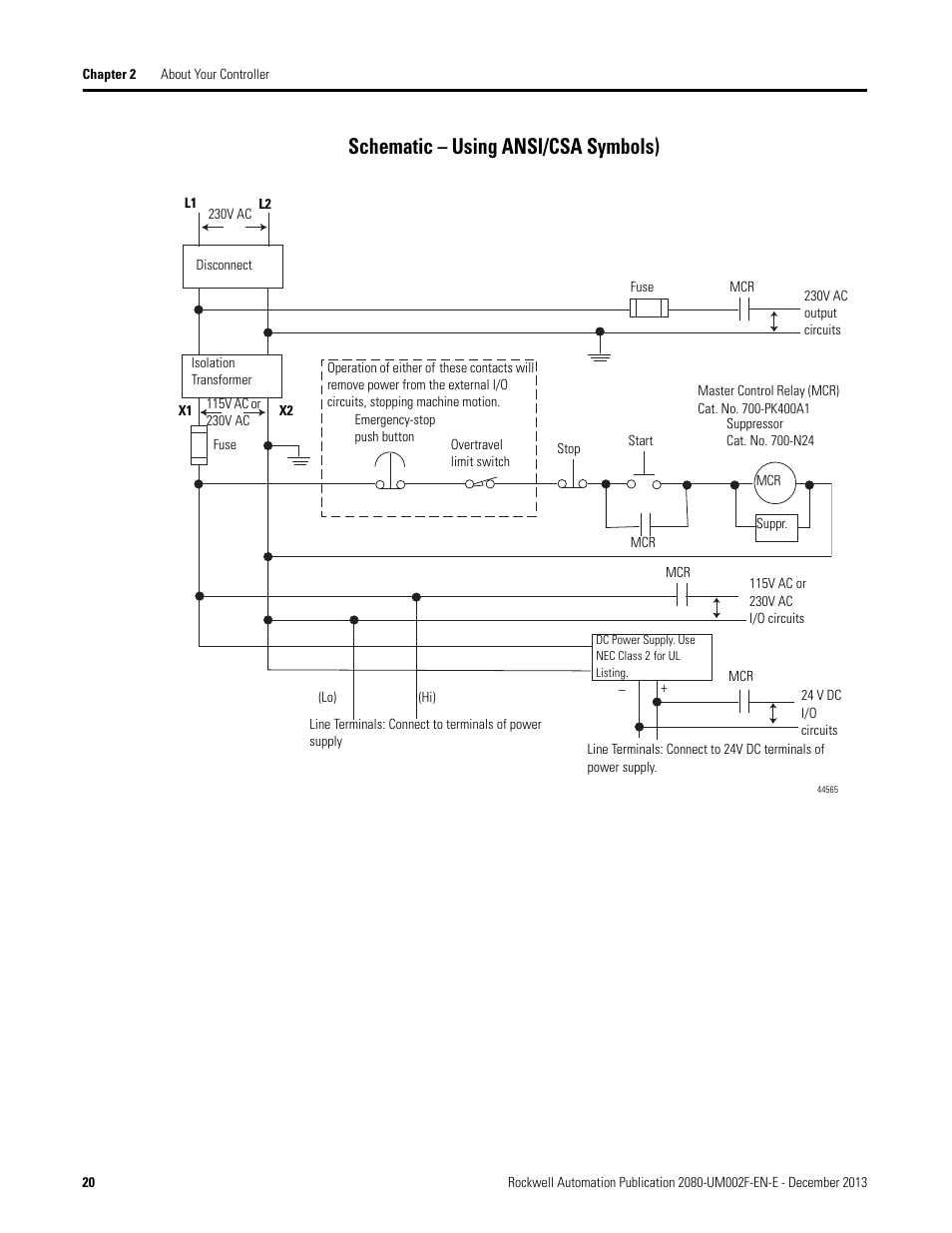 Schematic – using ansi/csa symbols), Schematic (using ansi/csa symbols) | Rockwell Automation 2080-LC50 Micro830 and Micro850 Programmable Controllers User Manual User Manual | Page 34 / 270