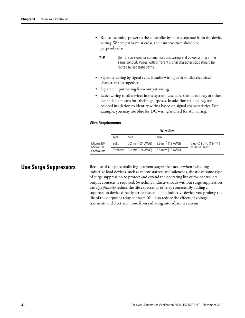 Use surge suppressors | Rockwell Automation 2080-LC50 Micro830 and Micro850 Programmable Controllers User Manual User Manual | Page 44 / 270