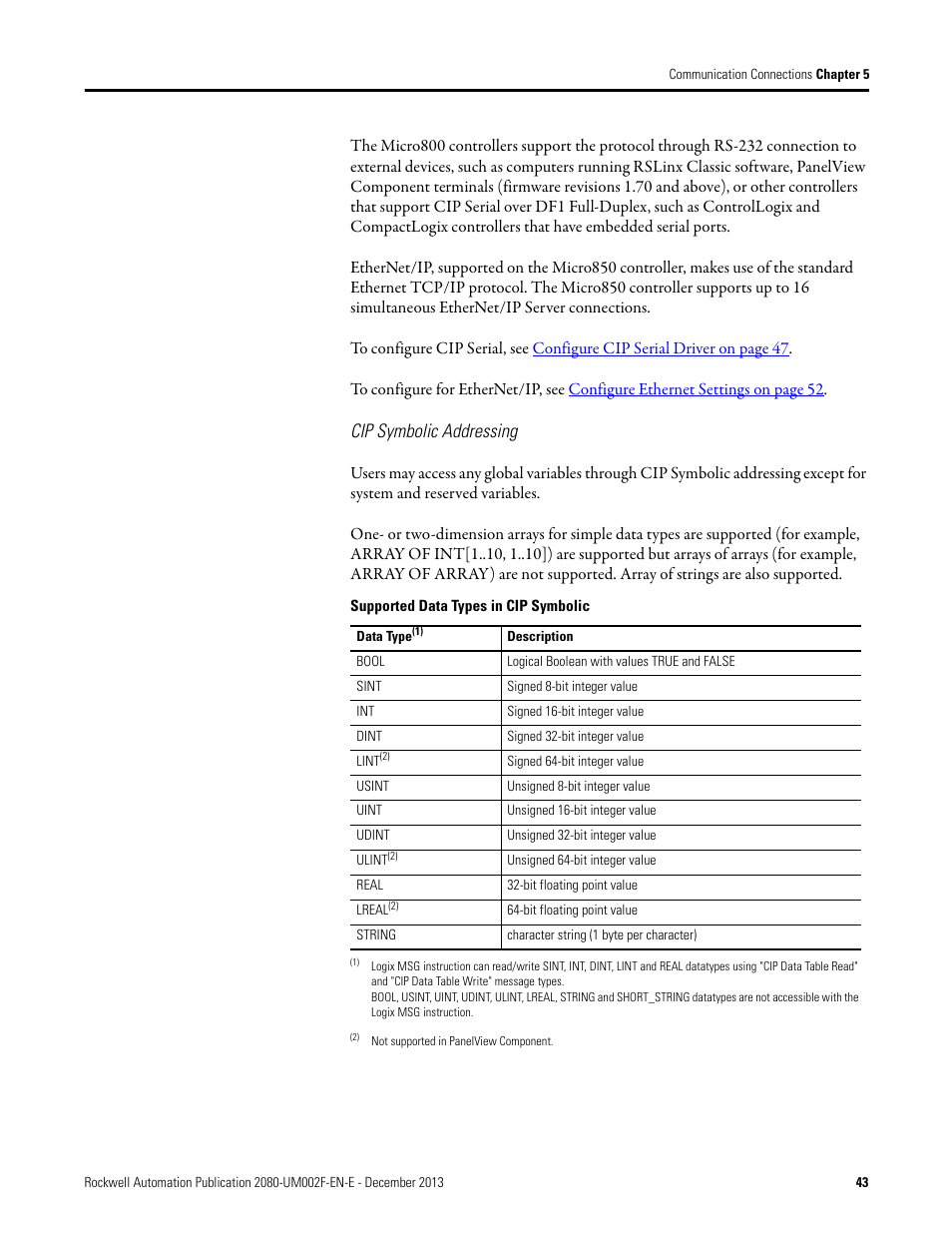 Cip symbolic addressing | Rockwell Automation 2080-LC50 Micro830 and Micro850 Programmable Controllers User Manual User Manual | Page 57 / 270