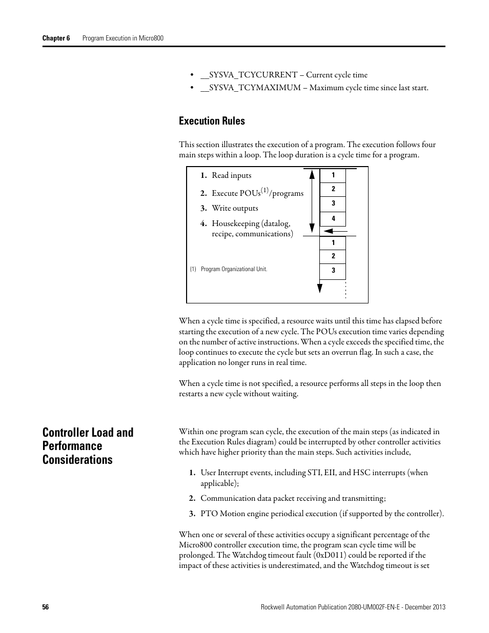 Execution rules, Controller load and performance considerations | Rockwell Automation 2080-LC50 Micro830 and Micro850 Programmable Controllers User Manual User Manual | Page 70 / 270