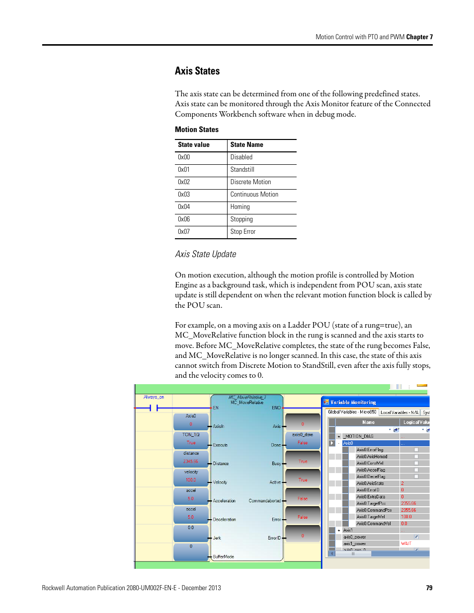 Axis states, Axis state update | Rockwell Automation 2080-LC50 Micro830 and Micro850 Programmable Controllers User Manual User Manual | Page 93 / 270