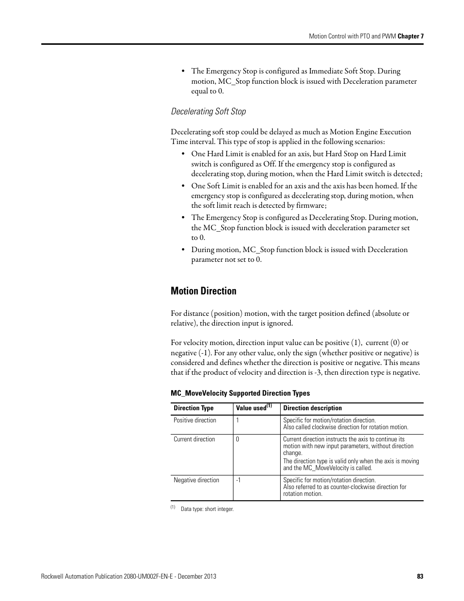 Decelerating soft stop, Motion direction | Rockwell Automation 2080-LC50 Micro830 and Micro850 Programmable Controllers User Manual User Manual | Page 97 / 270