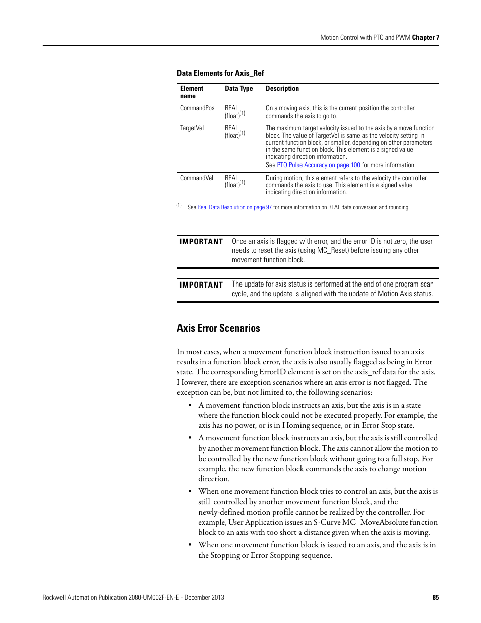 Axis error scenarios | Rockwell Automation 2080-LC50 Micro830 and Micro850 Programmable Controllers User Manual User Manual | Page 99 / 270