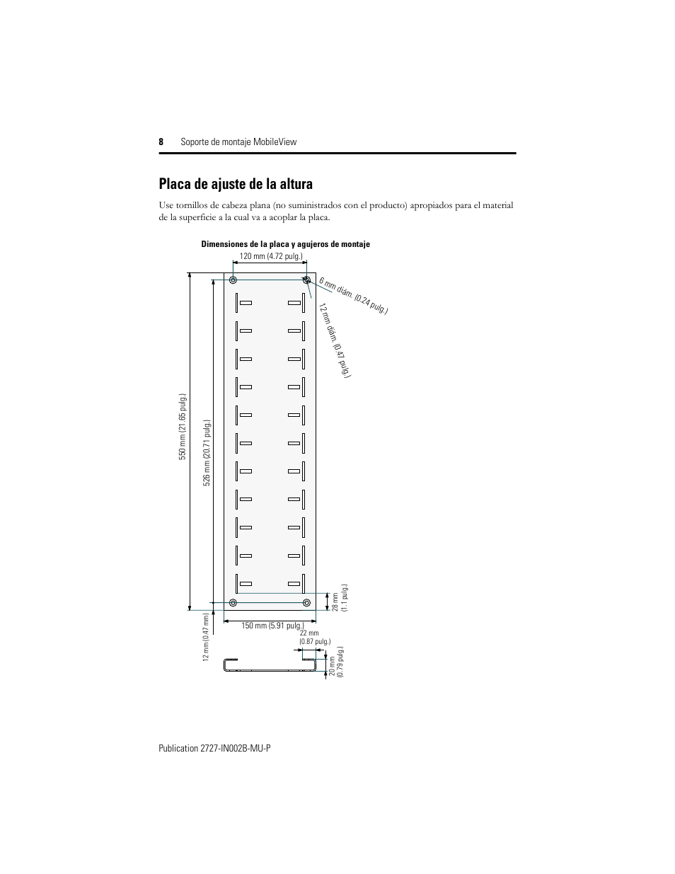 Placa de ajuste de la altura | Rockwell Automation 2727-MRMB1 MobileView Mounting Bracket User Manual | Page 10 / 16