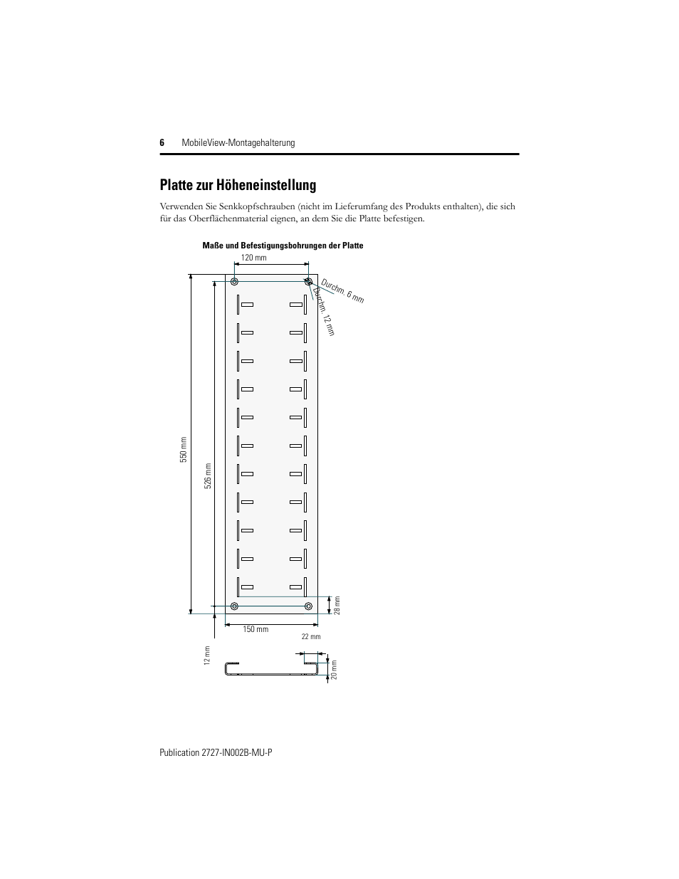 Platte zur höheneinstellung | Rockwell Automation 2727-MRMB1 MobileView Mounting Bracket User Manual | Page 8 / 16