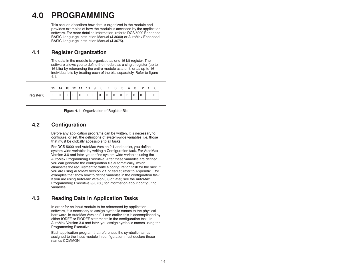 0 programming, 1 register organization, 2 configuration | 3 reading data in application tasks | Rockwell Automation 57C400-1 115V AC/DC Input Module User Manual | Page 15 / 36