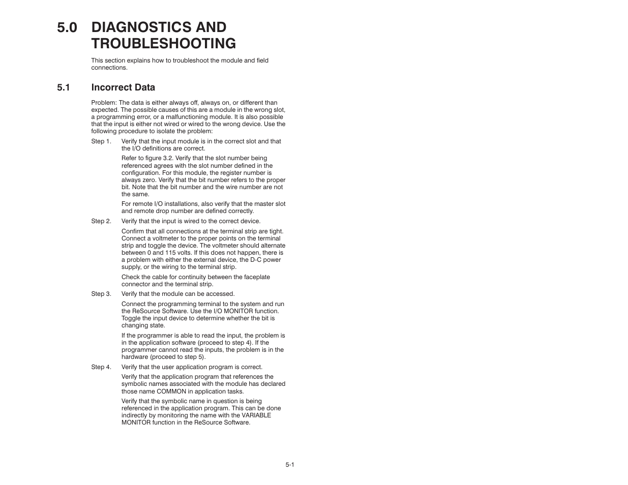 0 diagnostics and troubleshooting, 1 incorrect data | Rockwell Automation 57C400-1 115V AC/DC Input Module User Manual | Page 19 / 36