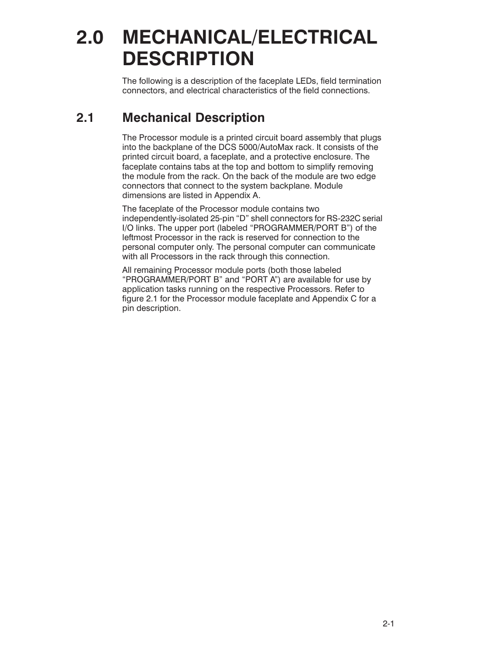 0 mechanical/electrical description, 1 mechanical description | Rockwell Automation 57C435 Processor Module, AutoMax User Manual | Page 11 / 60