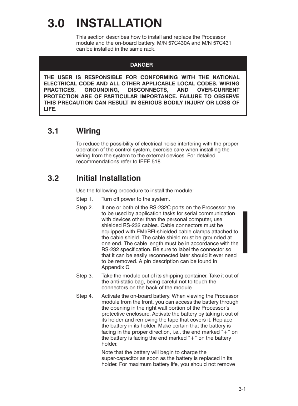 0 installation, 1 wiring, 2 initial installation | Rockwell Automation 57C435 Processor Module, AutoMax User Manual | Page 15 / 60