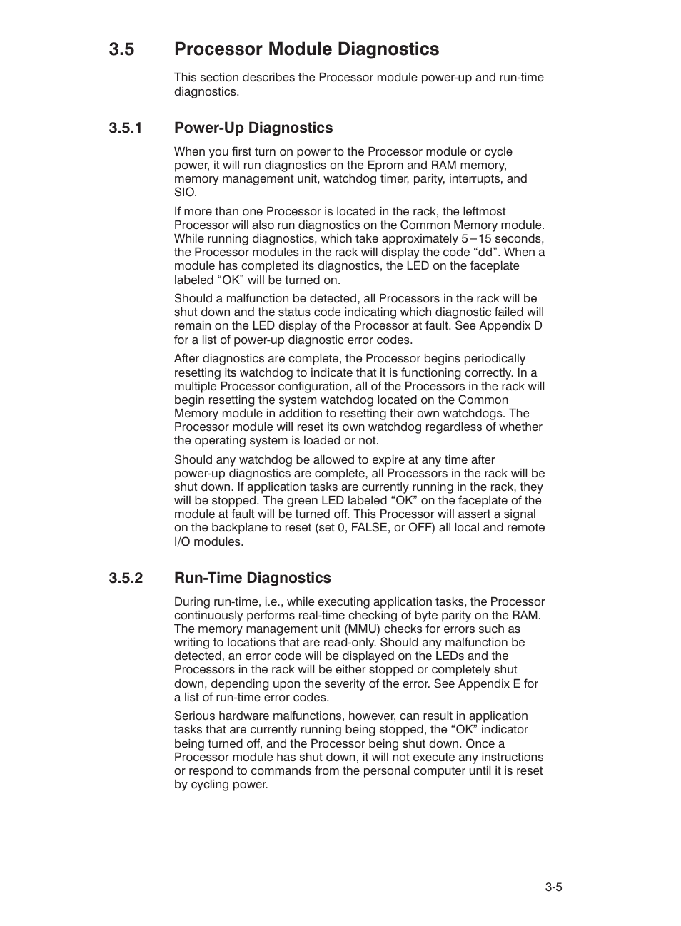 5 processor module diagnostics, 1 powerćup diagnostics, 2 runćtime diagnostics | Rockwell Automation 57C435 Processor Module, AutoMax User Manual | Page 19 / 60