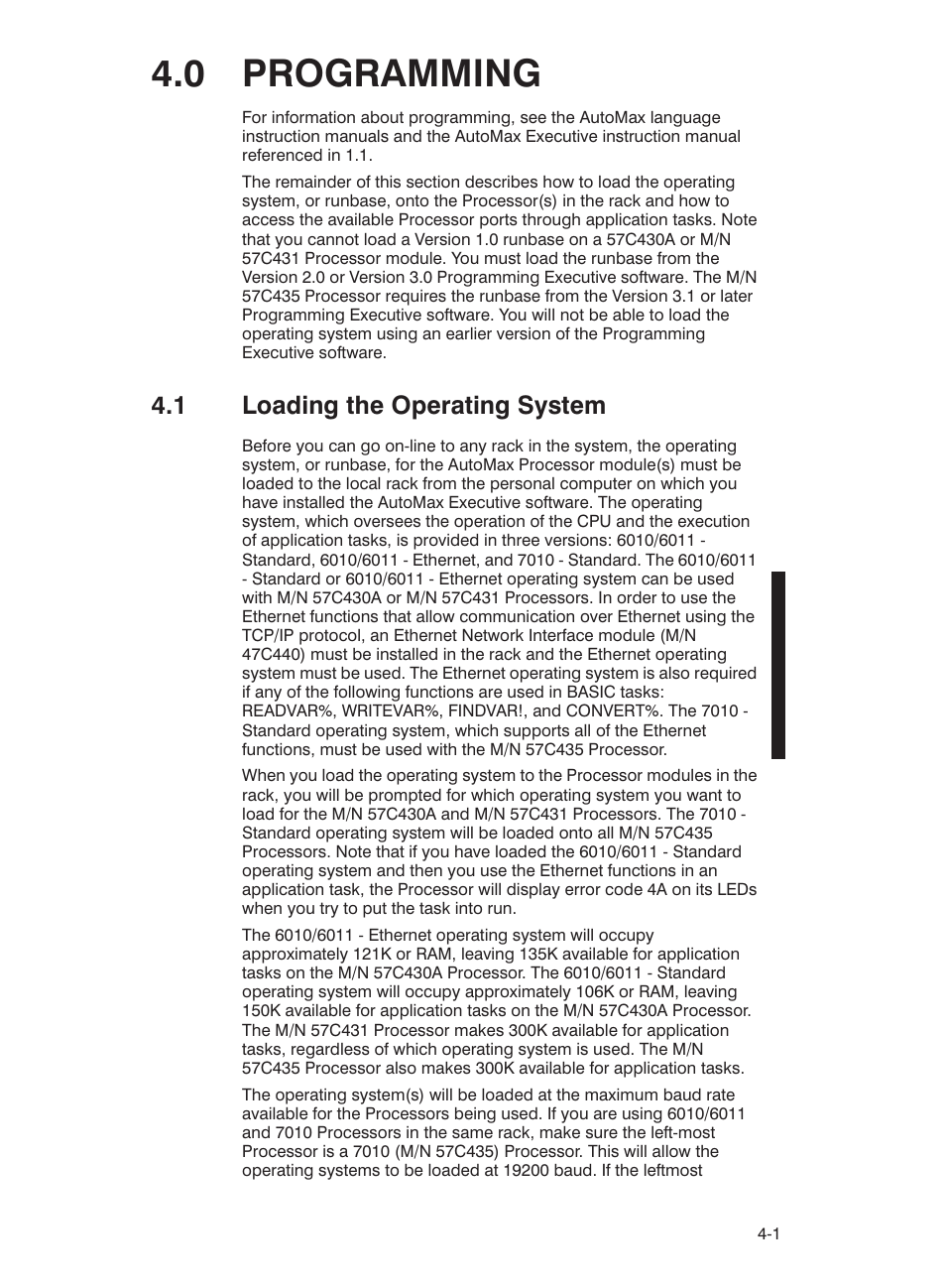 0 programming, 1 loading the operating system | Rockwell Automation 57C435 Processor Module, AutoMax User Manual | Page 21 / 60