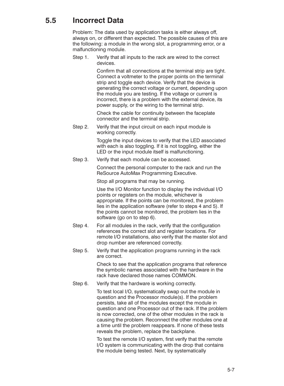 5 incorrect data | Rockwell Automation 57C435 Processor Module, AutoMax User Manual | Page 33 / 60