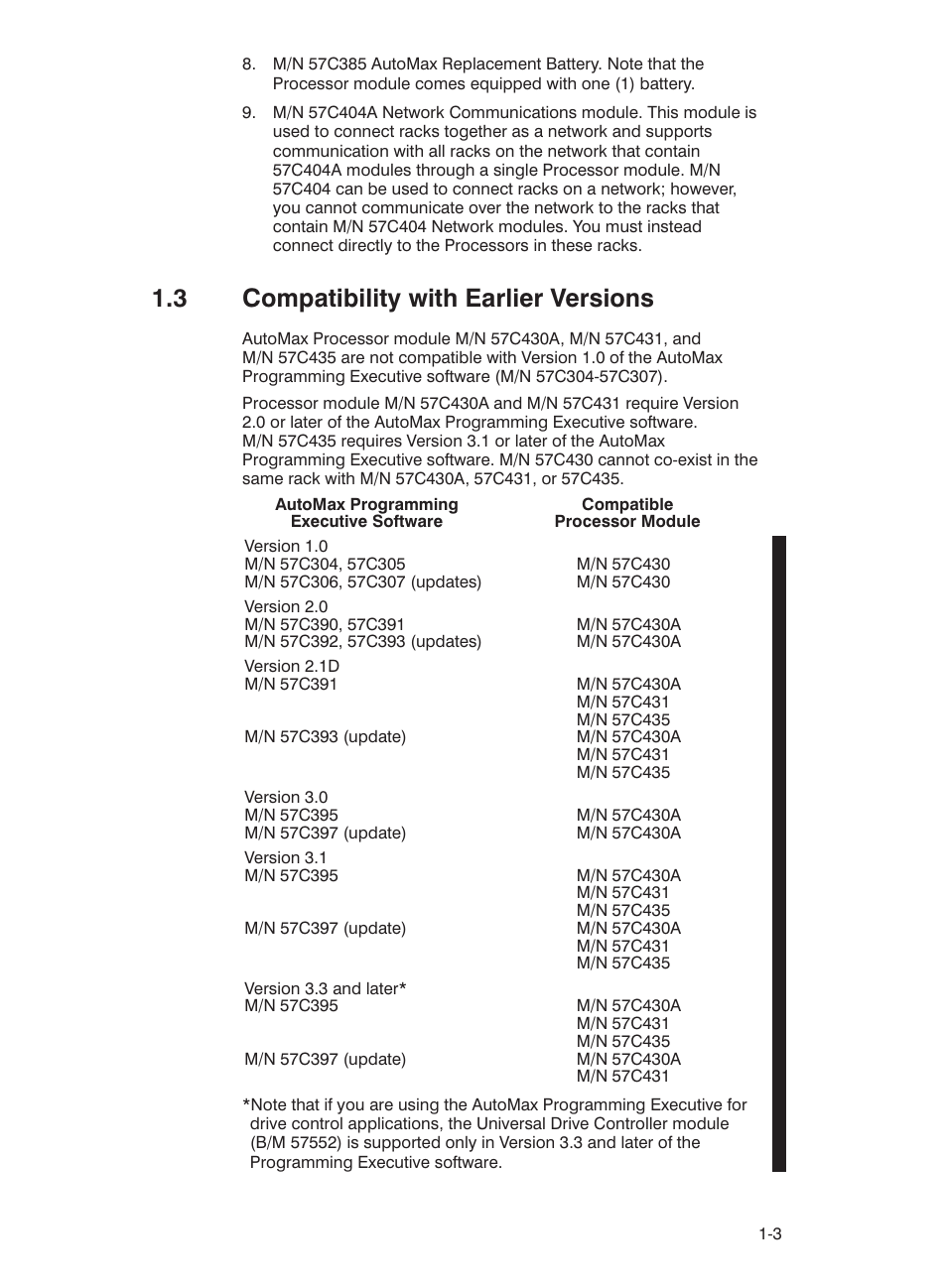 3 compatibility with earlier versions | Rockwell Automation 57C435 Processor Module, AutoMax User Manual | Page 9 / 60