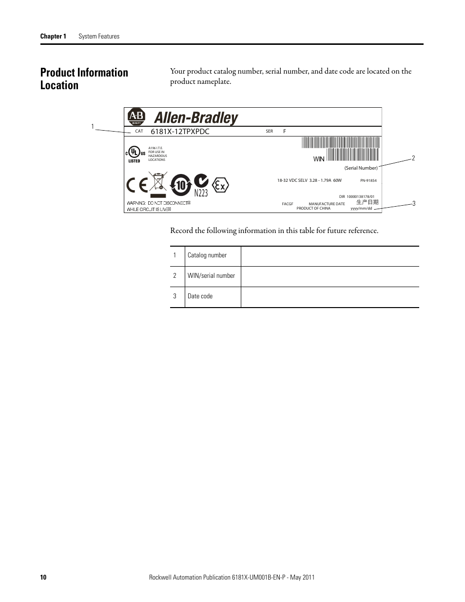 Product information location | Rockwell Automation 6181X-12TPXPDC Industrial Integrated Computers for Hazardous Locations User Manual | Page 10 / 68