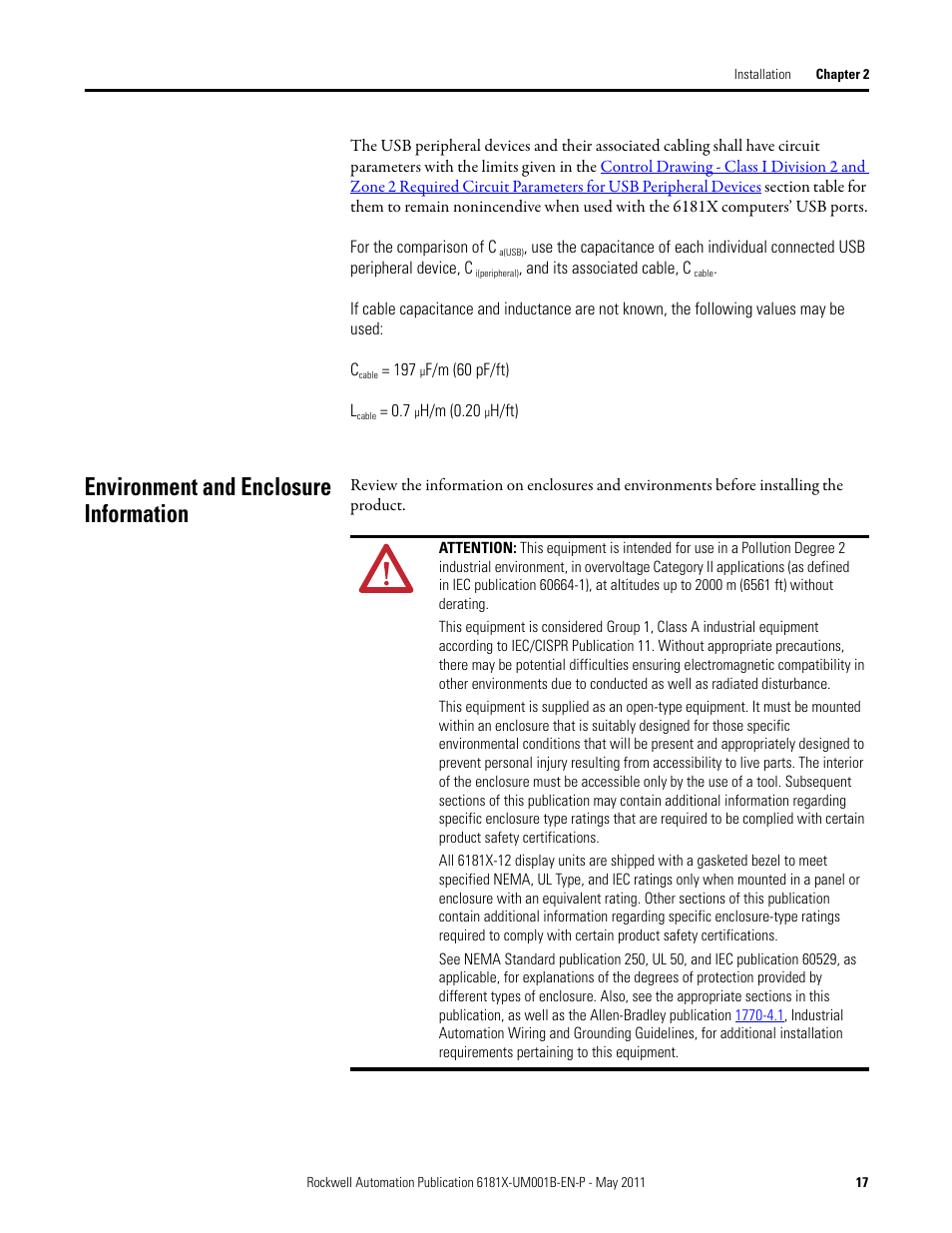 Environment and enclosure information | Rockwell Automation 6181X-12TPXPDC Industrial Integrated Computers for Hazardous Locations User Manual | Page 17 / 68