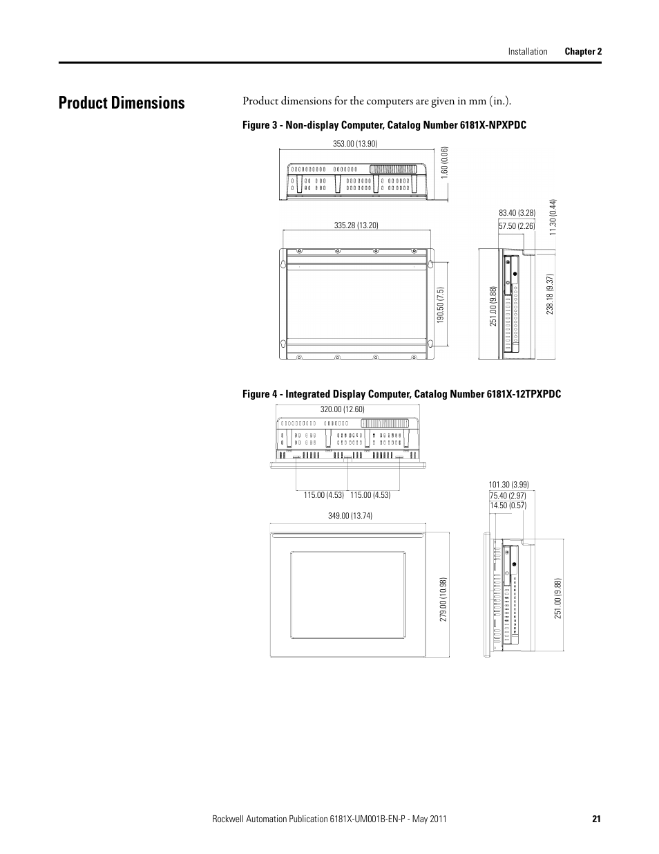 Product dimensions | Rockwell Automation 6181X-12TPXPDC Industrial Integrated Computers for Hazardous Locations User Manual | Page 21 / 68