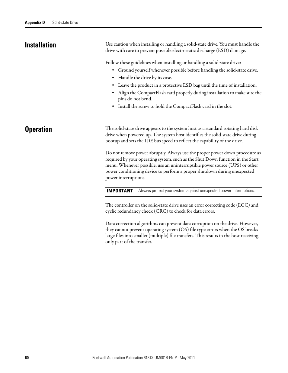 Installation, Operation, Installation operation | Rockwell Automation 6181X-12TPXPDC Industrial Integrated Computers for Hazardous Locations User Manual | Page 60 / 68