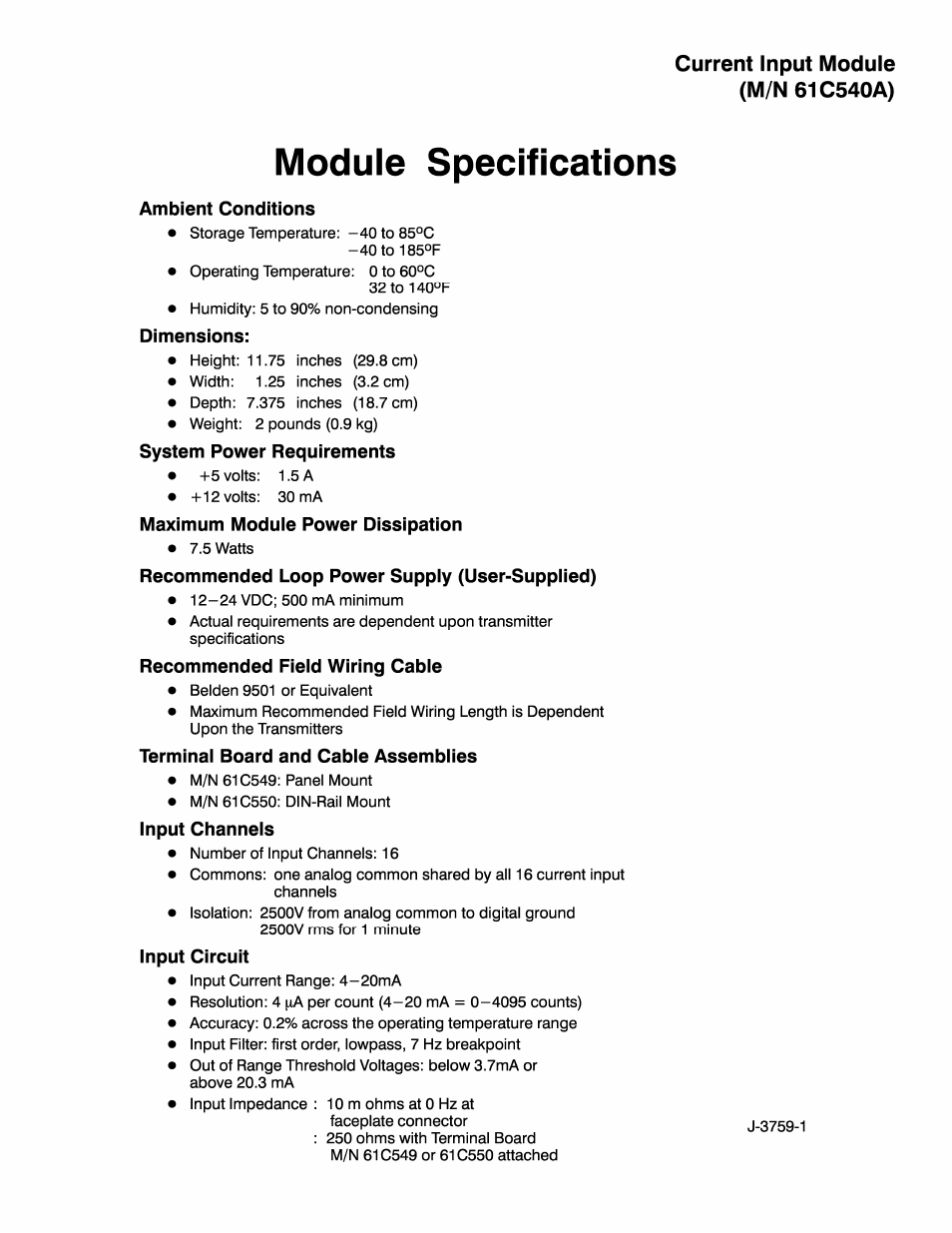 Rockwell Automation 61C540 Current Input Module User Manual | 2 pages