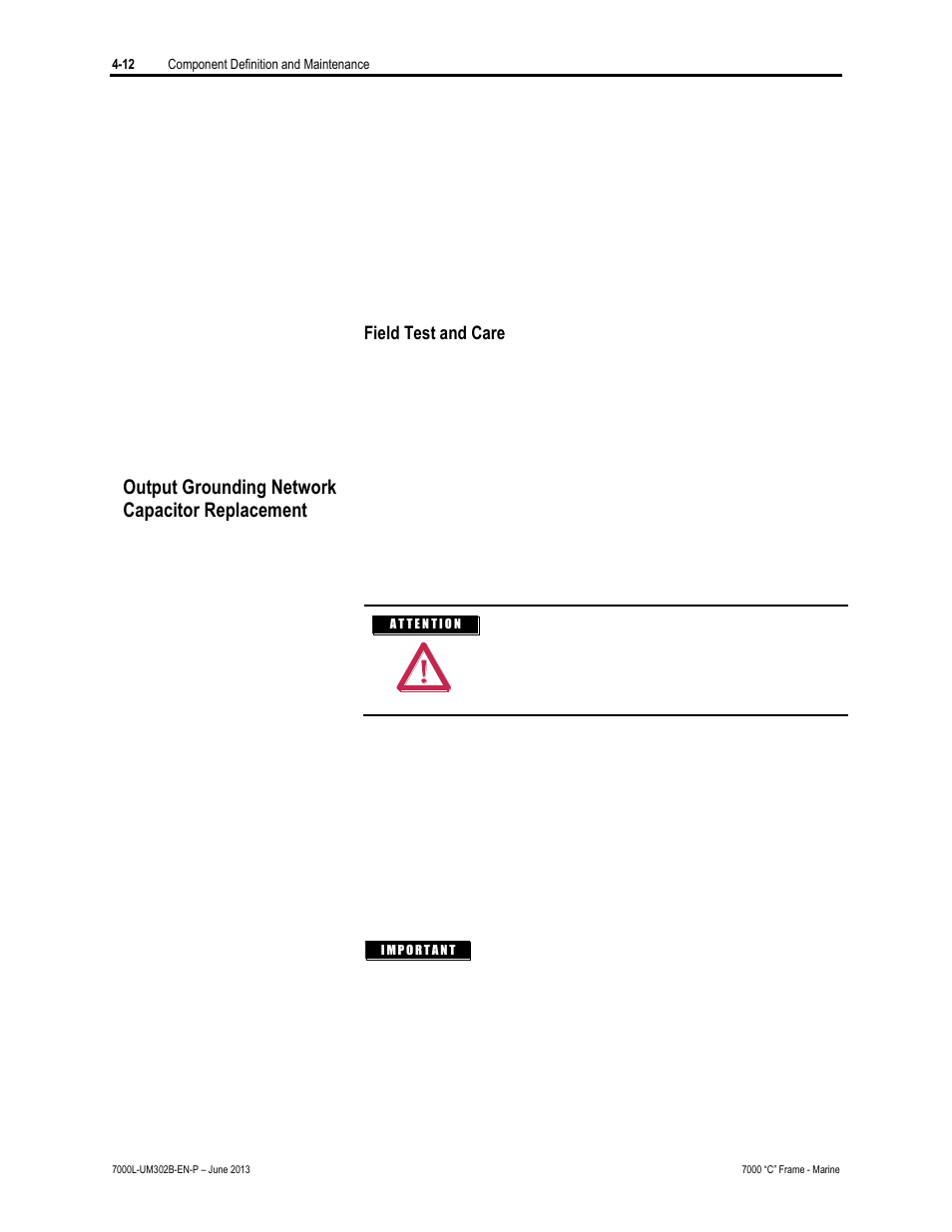 Output grounding network capacitor replacement | Rockwell Automation 7000L PowerFlex 7000 Medium Voltage AC Drive C Frame - Marine User Manual | Page 188 / 350