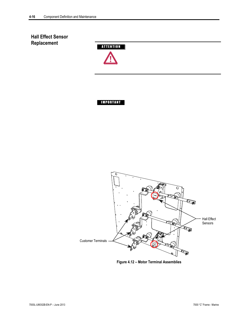 Hall effect sensor replacement | Rockwell Automation 7000L PowerFlex 7000 Medium Voltage AC Drive C Frame - Marine User Manual | Page 192 / 350