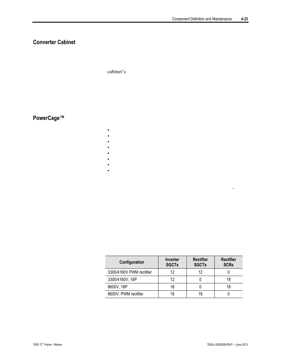 Converter cabinet, Powercage | Rockwell Automation 7000L PowerFlex 7000 Medium Voltage AC Drive C Frame - Marine User Manual | Page 199 / 350