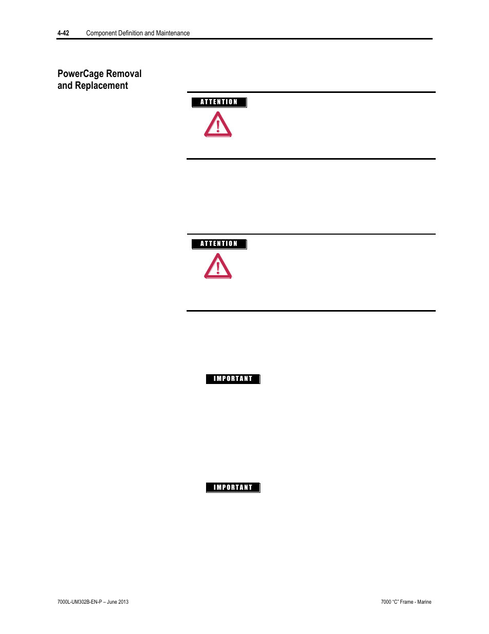 Powercage removal, And replacement | Rockwell Automation 7000L PowerFlex 7000 Medium Voltage AC Drive C Frame - Marine User Manual | Page 218 / 350