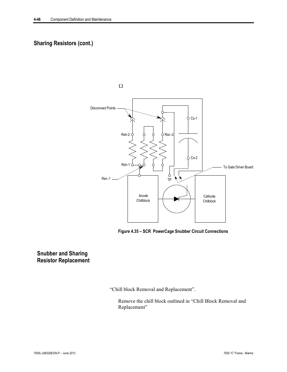 Sharing resistors (cont.), Snubber and sharing resistor replacement | Rockwell Automation 7000L PowerFlex 7000 Medium Voltage AC Drive C Frame - Marine User Manual | Page 222 / 350