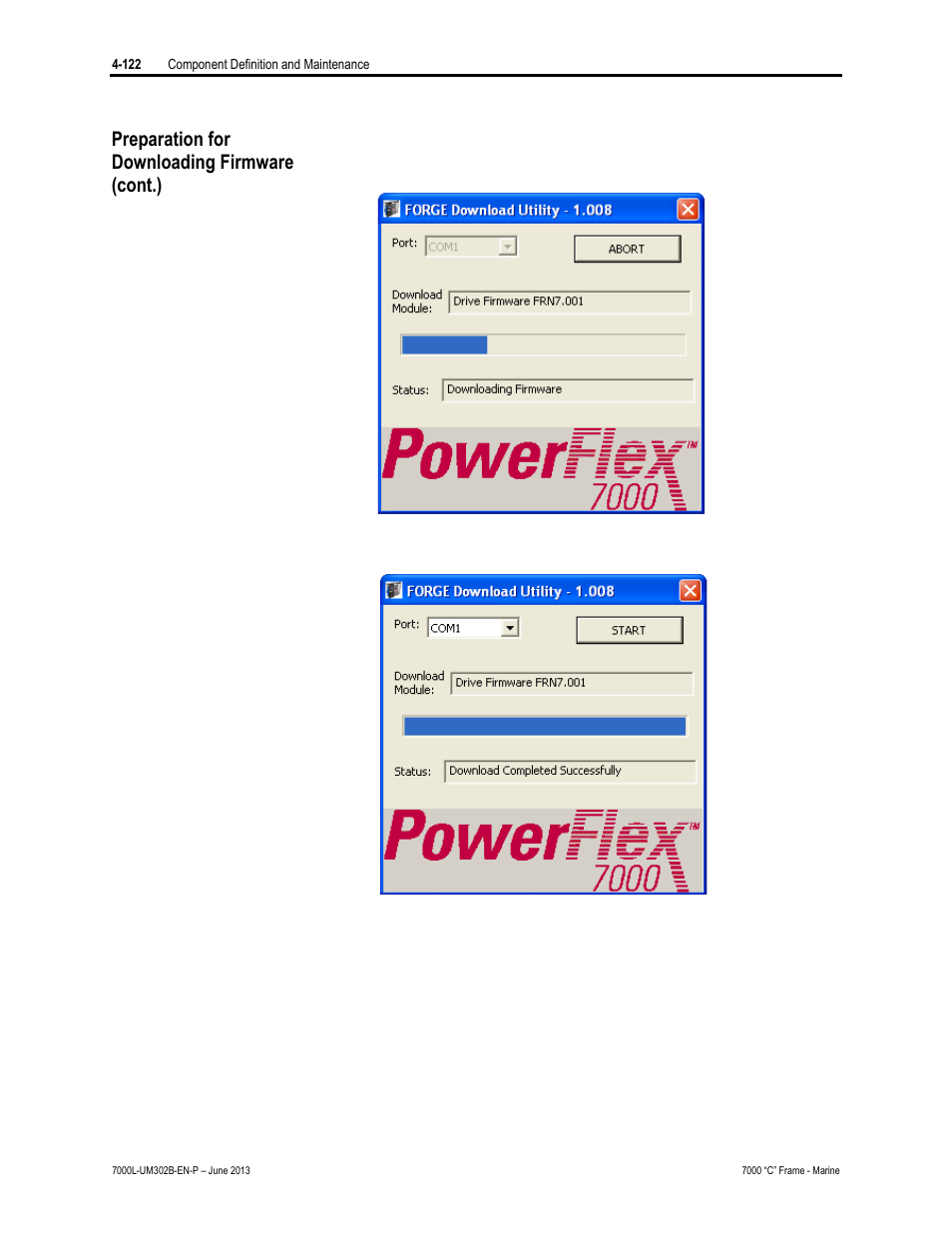 Preparation for downloading firmware (cont.) | Rockwell Automation 7000L PowerFlex 7000 Medium Voltage AC Drive C Frame - Marine User Manual | Page 298 / 350