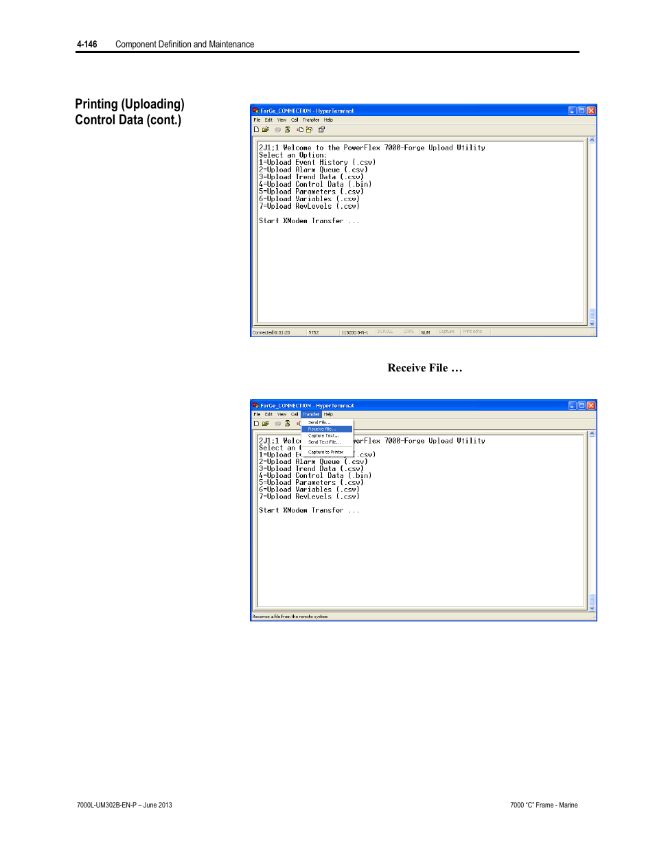 Printing (uploading) control data (cont.) | Rockwell Automation 7000L PowerFlex 7000 Medium Voltage AC Drive C Frame - Marine User Manual | Page 322 / 350