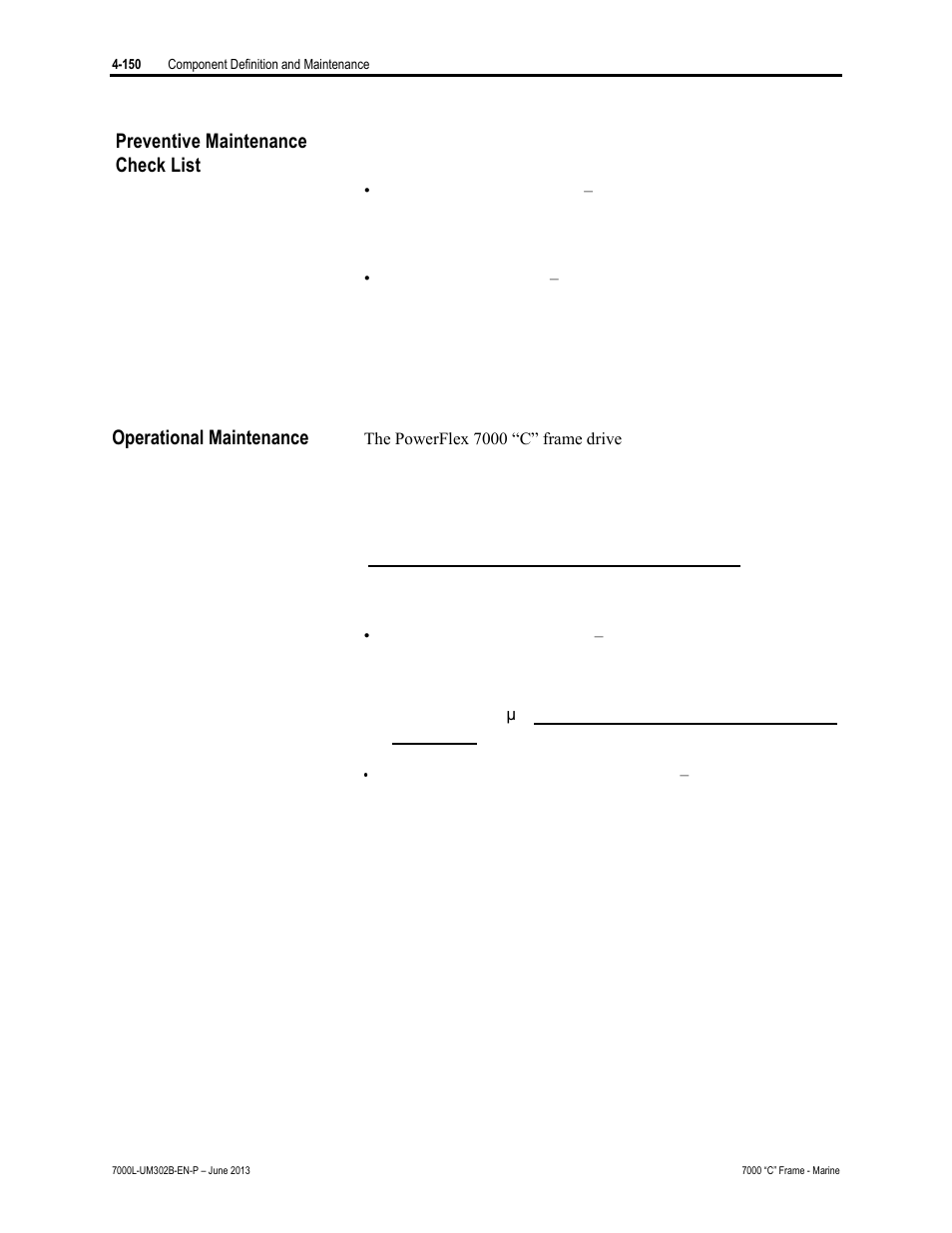 Operational maintenance, Preventive maintenance check list | Rockwell Automation 7000L PowerFlex 7000 Medium Voltage AC Drive C Frame - Marine User Manual | Page 326 / 350