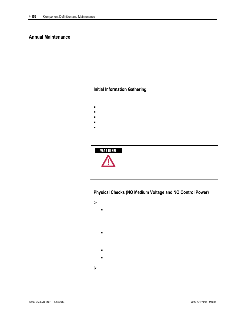 Annual maintenance | Rockwell Automation 7000L PowerFlex 7000 Medium Voltage AC Drive C Frame - Marine User Manual | Page 328 / 350