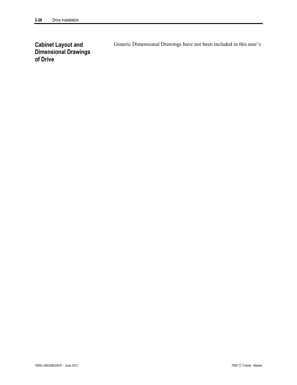 Cabinet layout and dimensional drawings of drive | Rockwell Automation 7000L PowerFlex 7000 Medium Voltage AC Drive C Frame - Marine User Manual | Page 58 / 350