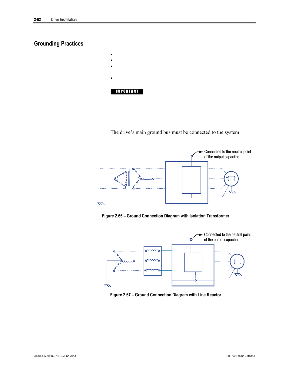 Grounding practices, The purpose of grounding is to | Rockwell Automation 7000L PowerFlex 7000 Medium Voltage AC Drive C Frame - Marine User Manual | Page 92 / 350