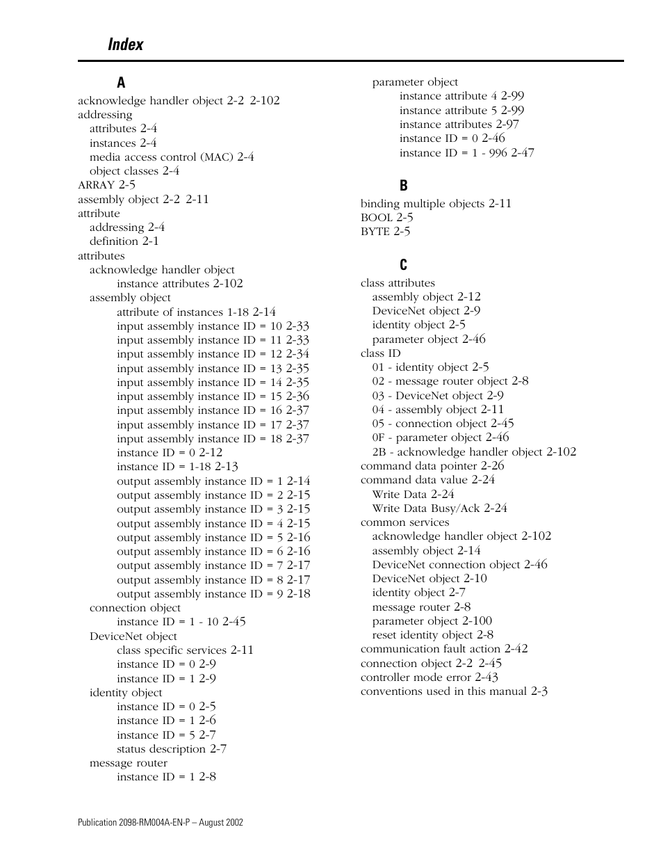 Index | Rockwell Automation 2098-DSD-xxx Ultra3000 Digital Servo Drives with DeviceNet User Manual | Page 119 / 124