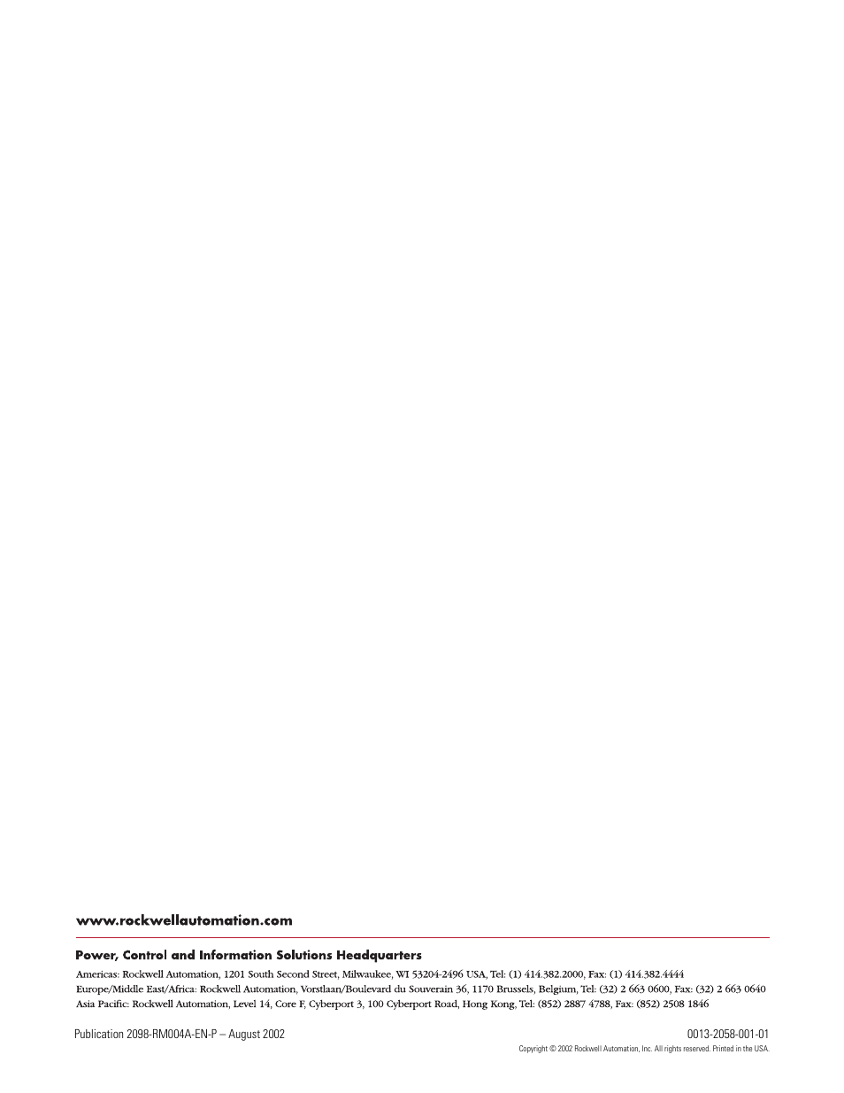 Back cover, Web links, Rockwell automation | Technical support | Rockwell Automation 2098-DSD-xxx Ultra3000 Digital Servo Drives with DeviceNet User Manual | Page 124 / 124