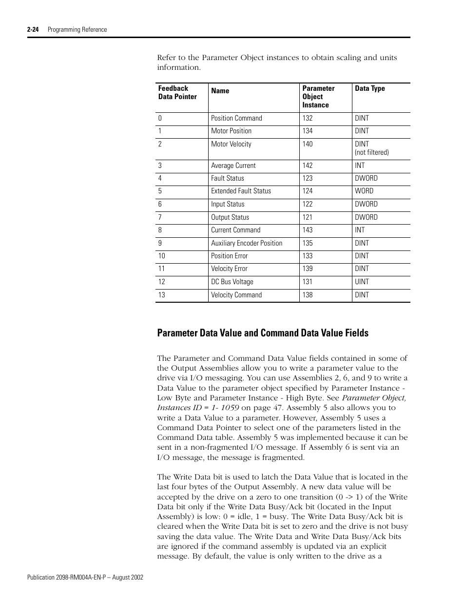 Parameter data value and command data value fields | Rockwell Automation 2098-DSD-xxx Ultra3000 Digital Servo Drives with DeviceNet User Manual | Page 40 / 124