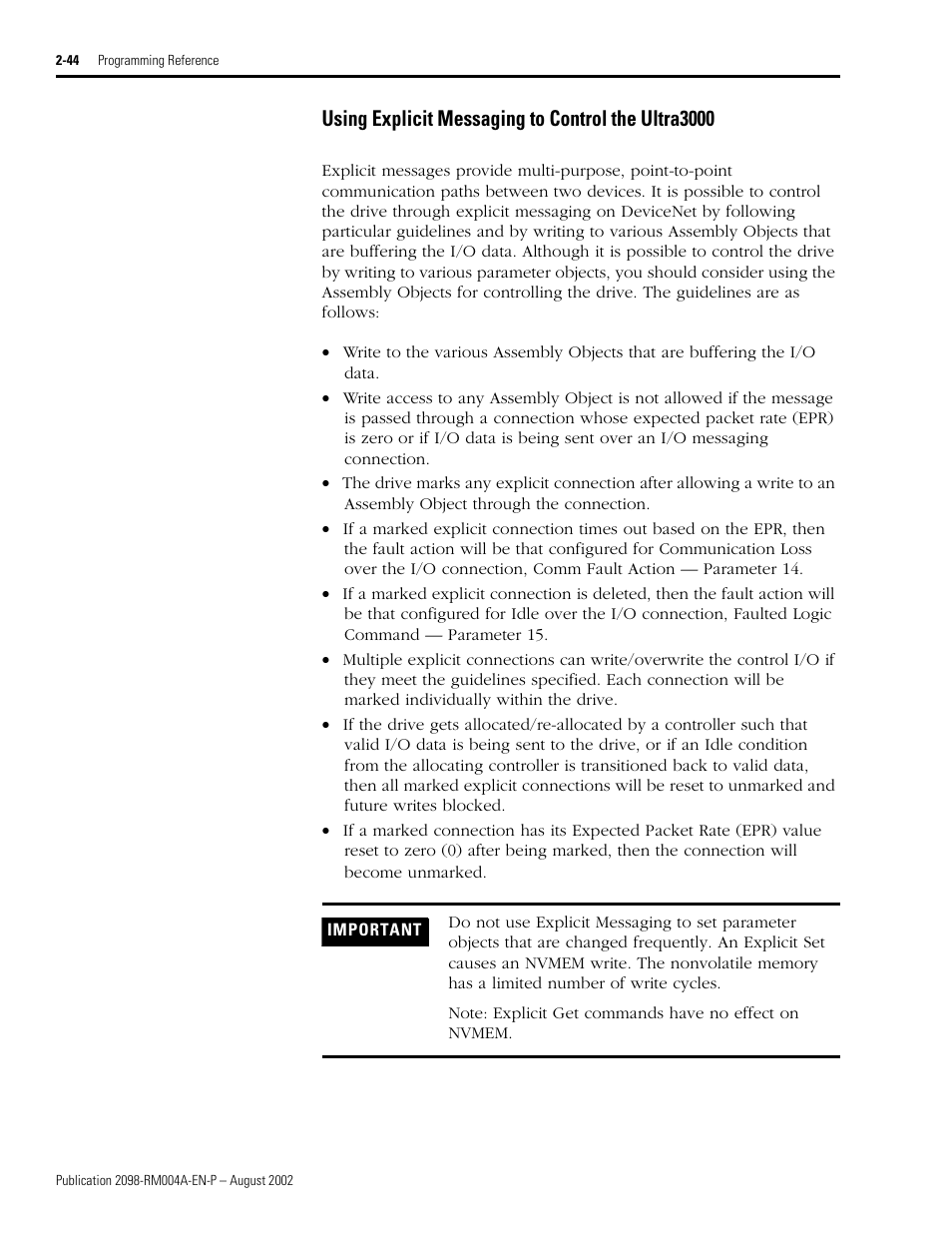 Using explicit messaging to control the ultra3000 | Rockwell Automation 2098-DSD-xxx Ultra3000 Digital Servo Drives with DeviceNet User Manual | Page 60 / 124