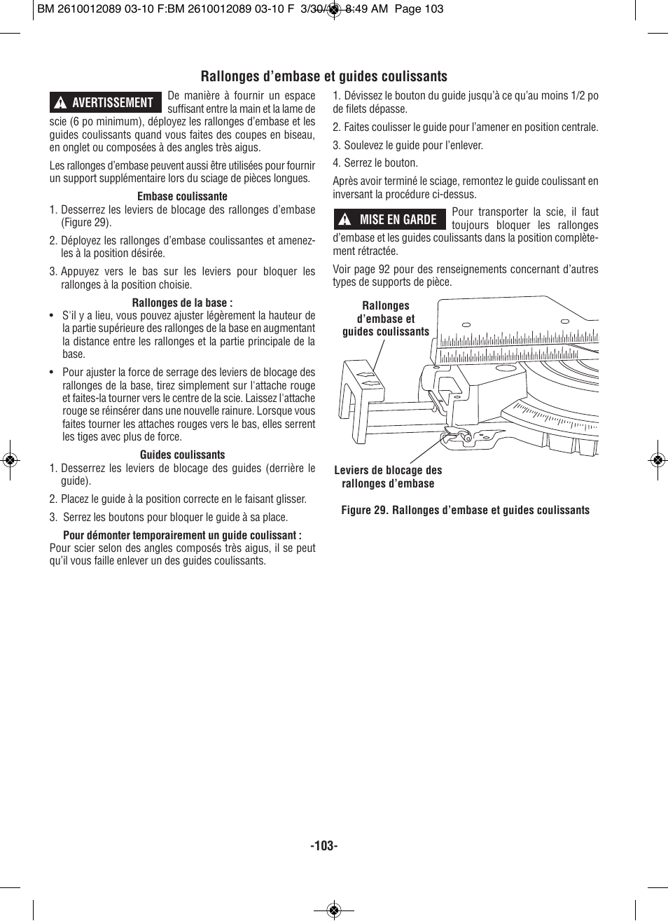 Rallonges d’embase et guides coulissants | Bosch 4310 User Manual | Page 103 / 120