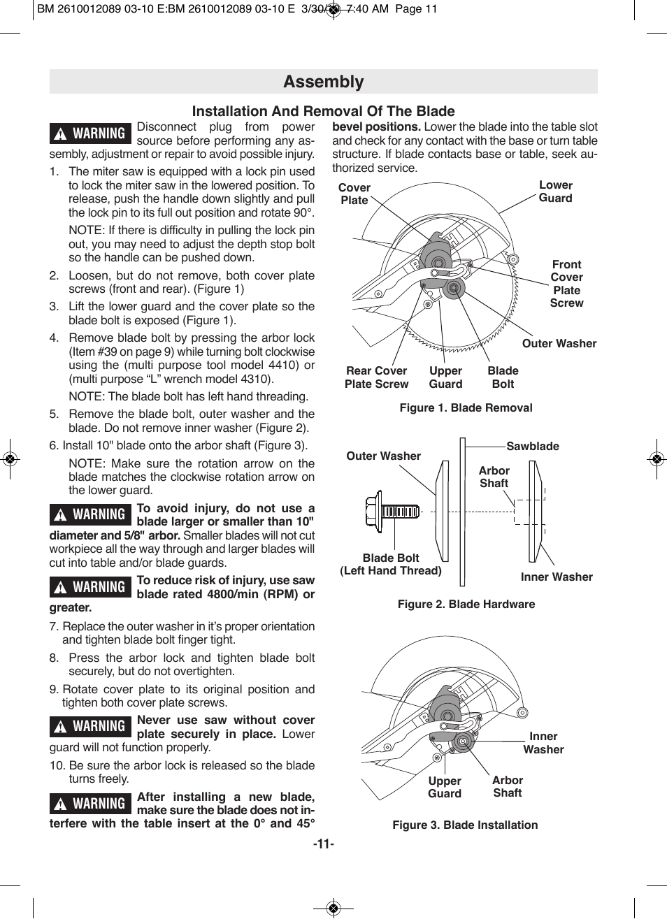 Assembly | Bosch 4310 User Manual | Page 11 / 120