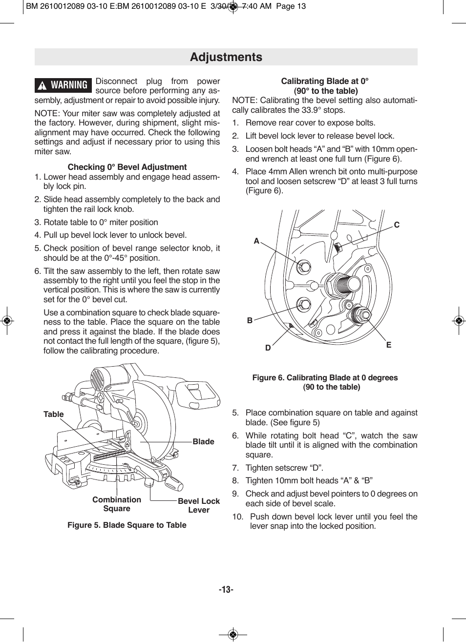 Adjustments | Bosch 4310 User Manual | Page 13 / 120