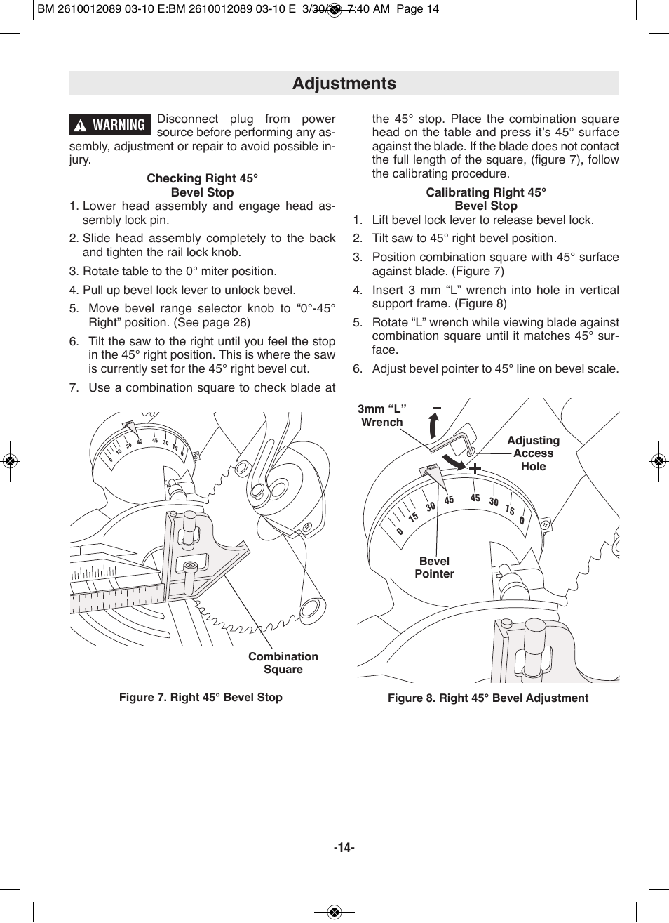 Adjustments | Bosch 4310 User Manual | Page 14 / 120