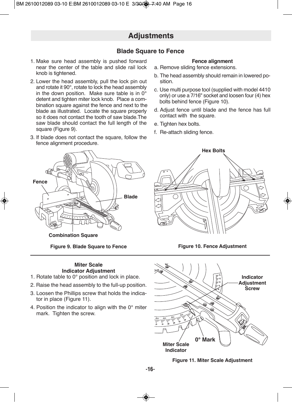Adjustments | Bosch 4310 User Manual | Page 16 / 120