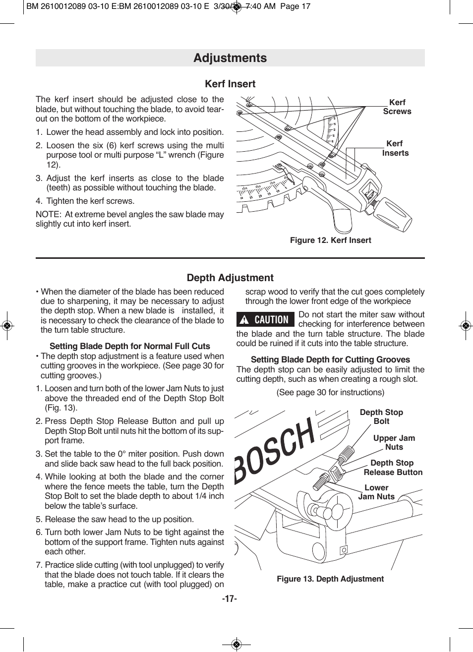 Adjustments | Bosch 4310 User Manual | Page 17 / 120