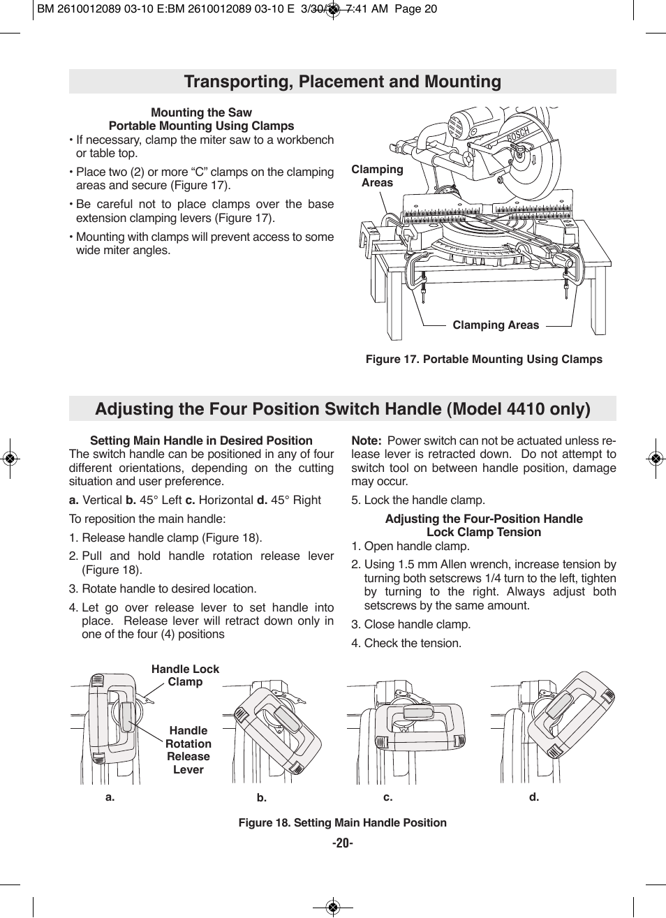 Transporting, placement and mounting | Bosch 4310 User Manual | Page 20 / 120