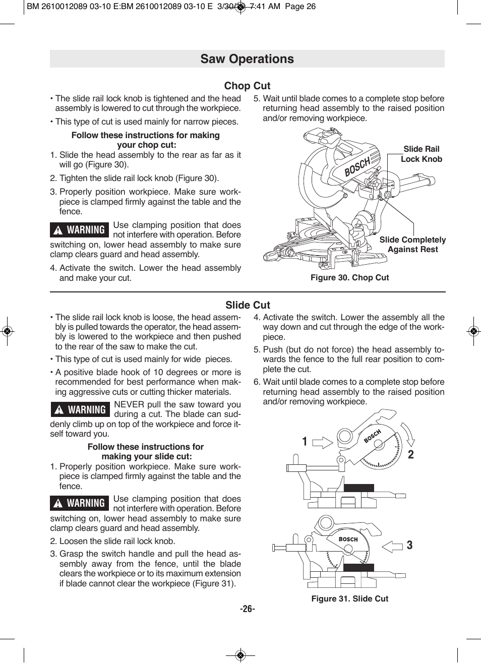 Saw operations | Bosch 4310 User Manual | Page 26 / 120