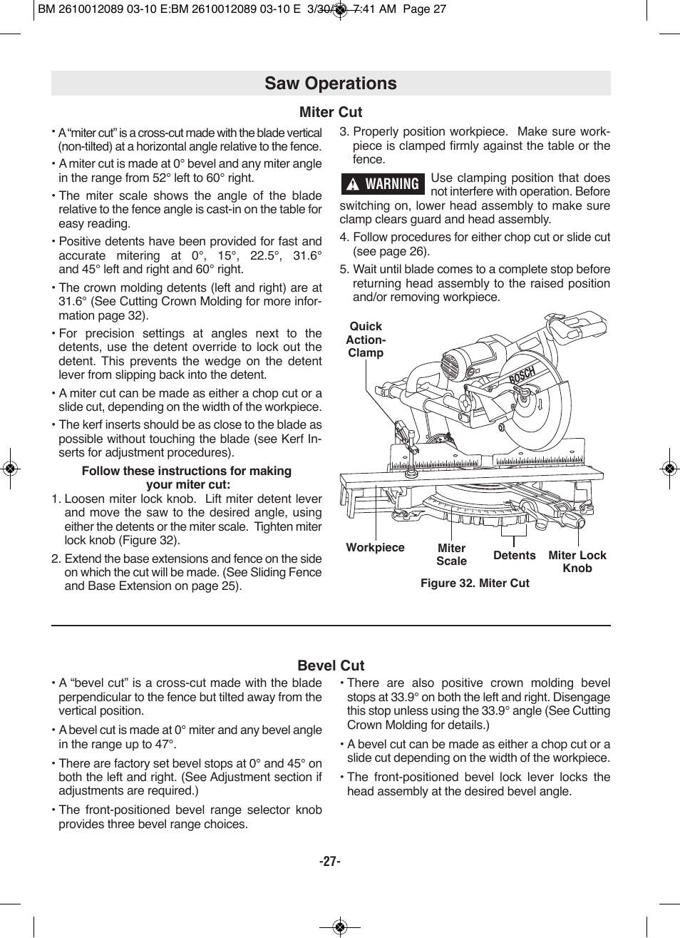 Saw operations | Bosch 4310 User Manual | Page 27 / 120